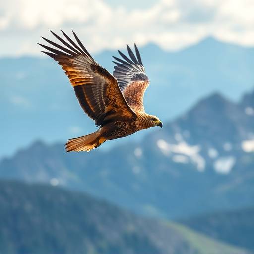 A golden eagle soaring over a mountain range