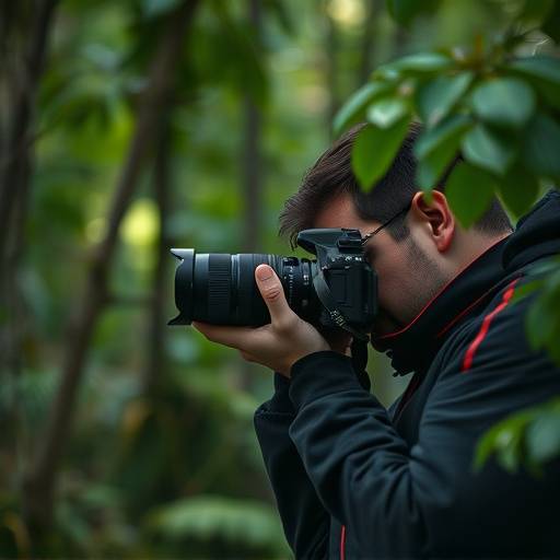 A photographer capturing wildlife in a natural setting