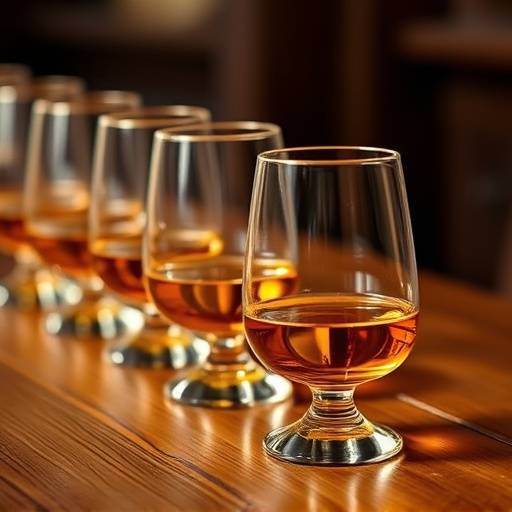 A selection of whisky glasses on a wooden table