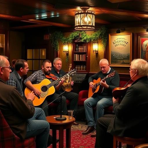 A traditional Scottish music session in a cozy pub