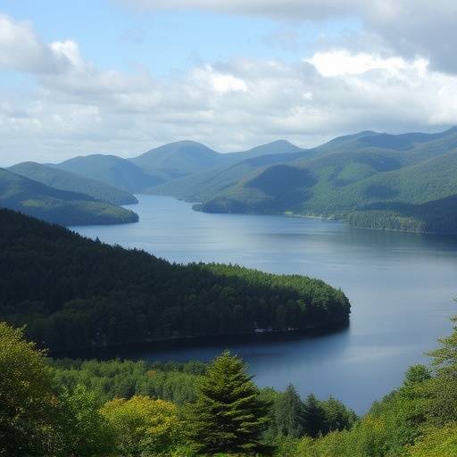 The tranquil waters of Loch Lomond, surrounded by lush green hills and forests.